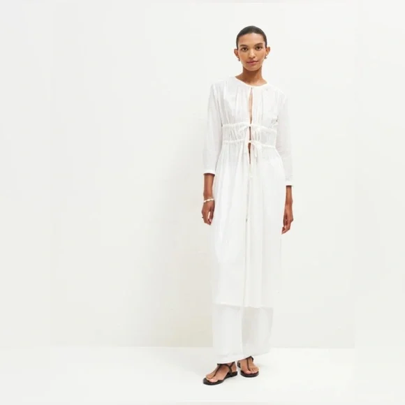 Reformation Ivory Sabella Long Duster Cover Up Dress Sz M - Picture 3 of 9